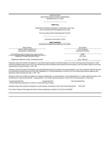 Thumbnail First Bancorp
 10-Q Quarterly Report FY2013 