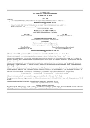 Thumbnail Middlesex Water Company
 10-K Annual Report 2013