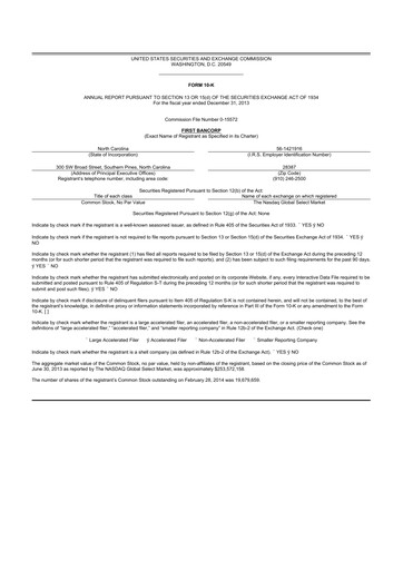 Thumbnail First Bancorp
 10-K Annual Report 2013