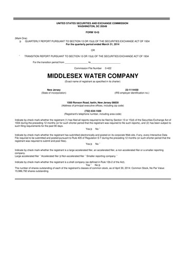 Thumbnail Middlesex Water Company
 10-Q Quarterly Report FY2014 