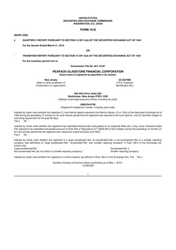 Thumbnail Peapack-Gladstone Financial 10-Q Quarterly Report FY2014 