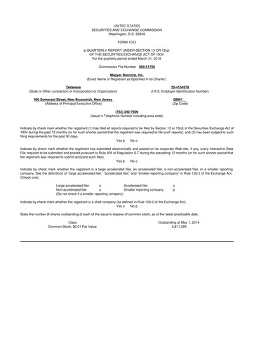 Thumbnail Magyar Bancorp 10-Q Quarterly Report FY2014 