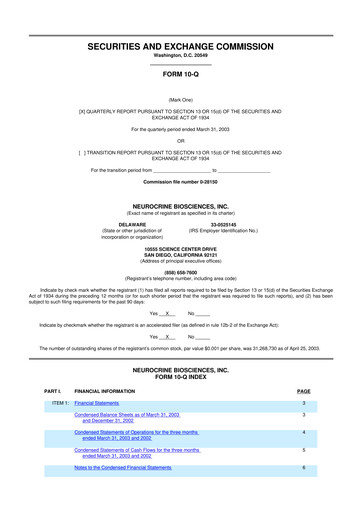 Thumbnail Neurocrine Biosciences
 10-Q Quarterly Report FY 