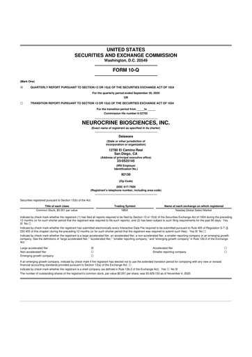 Thumbnail Neurocrine Biosciences
 10-Q Quarterly Report FY2020 