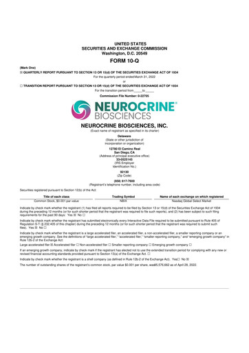 Thumbnail Neurocrine Biosciences
 10-Q Quarterly Report FY2022 