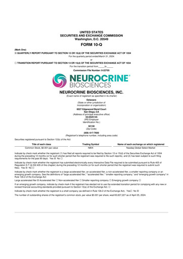 Thumbnail Neurocrine Biosciences
 10-Q Quarterly Report FY2024 
