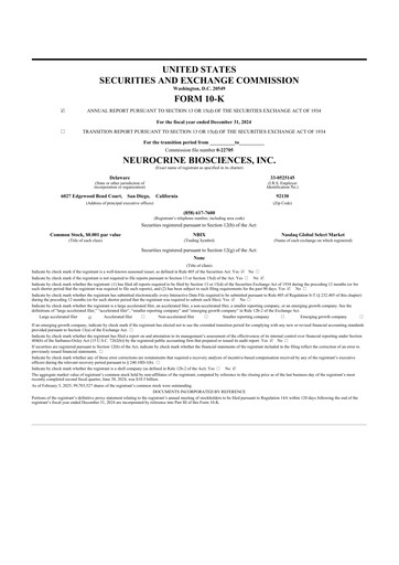Thumbnail Neurocrine Biosciences
 10-K Annual Report 2024