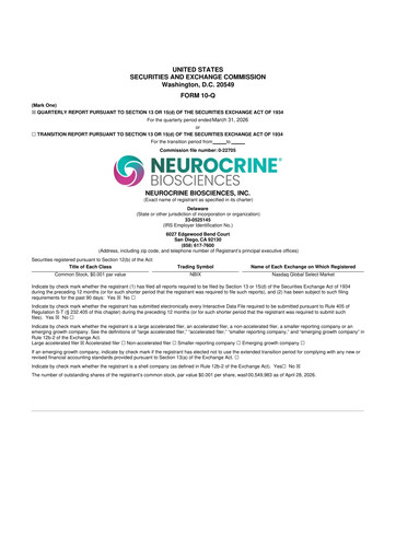 Thumbnail Neurocrine Biosciences
 10-Q Quarterly Report FY 