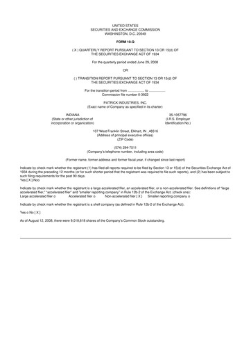 Thumbnail Patrick Industries 10-Q Quarterly Report FY 