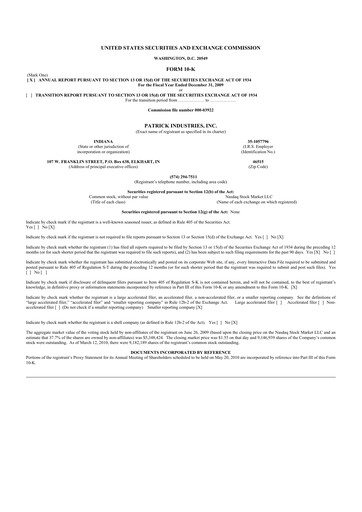 Thumbnail Patrick Industries 10-K Annual Report 