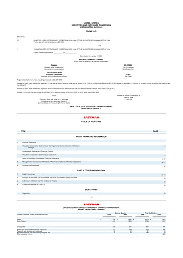 Thumbnail Eastman Chemical
 10-Q Quarterly Report FY 