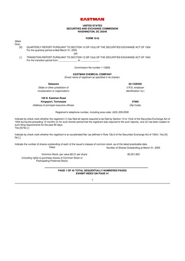 Thumbnail Eastman Chemical
 10-Q Quarterly Report FY 