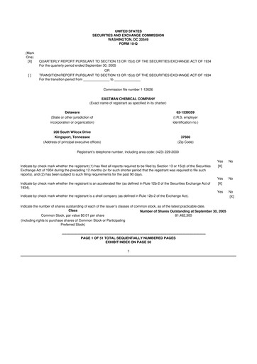 Thumbnail Eastman Chemical
 10-Q Quarterly Report FY 