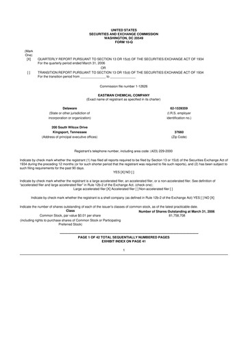 Thumbnail Eastman Chemical
 10-Q Quarterly Report FY 
