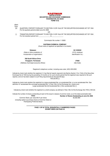 Thumbnail Eastman Chemical
 10-Q Quarterly Report FY 