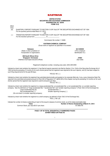 Thumbnail Eastman Chemical
 10-Q Quarterly Report FY2012 