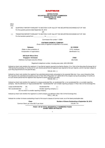 Thumbnail Eastman Chemical
 10-Q Quarterly Report FY2012 