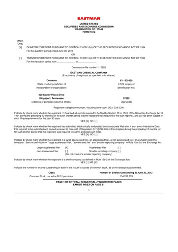 Thumbnail Eastman Chemical
 10-Q Quarterly Report FY2013 