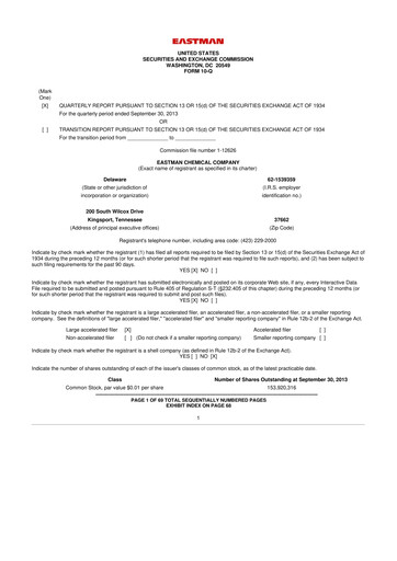 Thumbnail Eastman Chemical
 10-Q Quarterly Report FY2013 