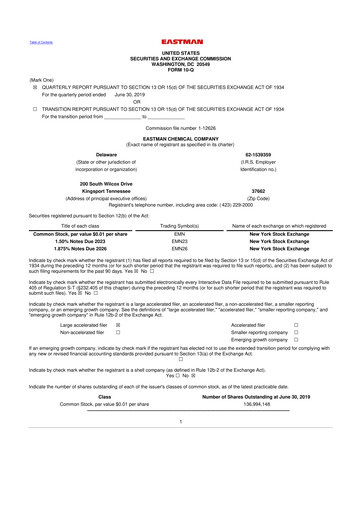 Thumbnail Eastman Chemical
 10-Q Quarterly Report FY2019 