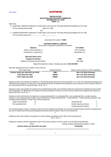 Thumbnail Eastman Chemical
 10-Q Quarterly Report FY2020 