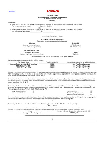 Thumbnail Eastman Chemical
 10-Q Quarterly Report FY2020 
