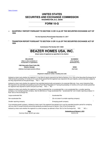 Miniature Beazer Homes USA
 10-Q Rapport trimestriel 2018 