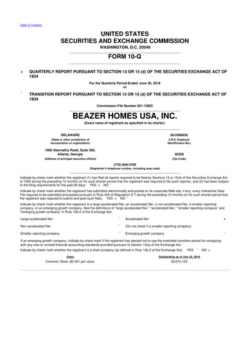 Miniature Beazer Homes USA
 10-Q Rapport trimestriel 2018 