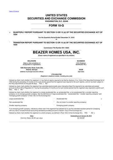 Miniature Beazer Homes USA
 10-Q Rapport trimestriel 2019 