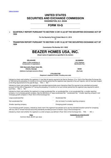 Miniature Beazer Homes USA
 10-Q Rapport trimestriel 2019 