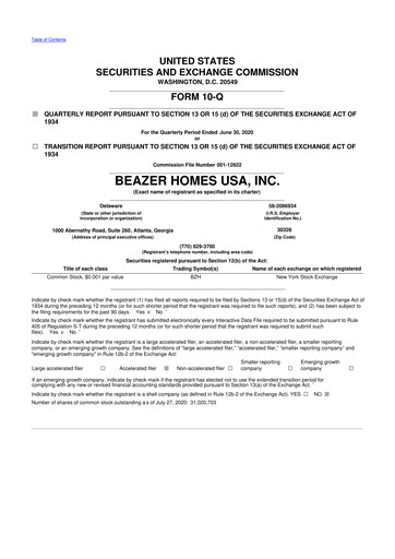 Miniature Beazer Homes USA
 10-Q Rapport trimestriel 2020 