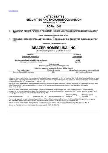 Miniature Beazer Homes USA
 10-Q Rapport trimestriel 2021 