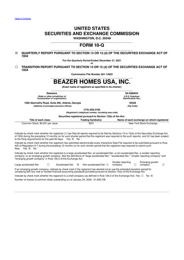 Miniature Beazer Homes USA
 10-Q Rapport trimestriel 2022 