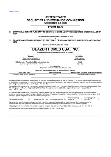 Miniature Beazer Homes USA
 10-Q Rapport trimestriel 2023 