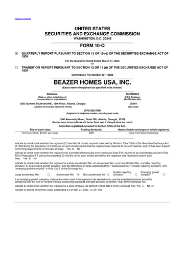 Miniature Beazer Homes USA
 10-Q Rapport trimestriel 2023 