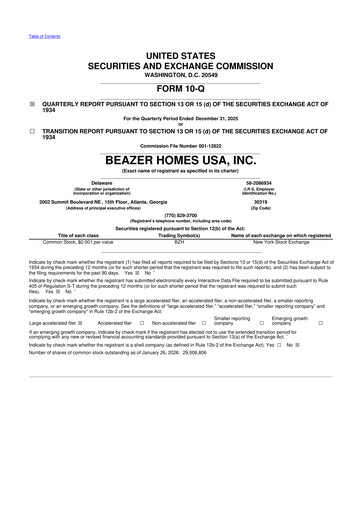 Miniature Beazer Homes USA
 10-Q Rapport trimestriel 2026 