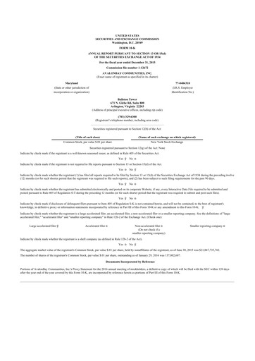 Thumbnail AvalonBay Communities 10-K Annual Report 2015