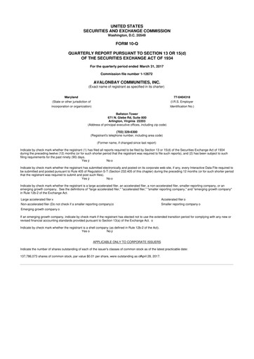 Thumbnail AvalonBay Communities 10-Q Quarterly Report FY2017 