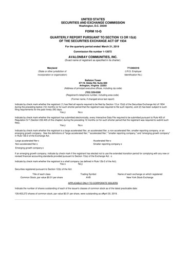 Thumbnail AvalonBay Communities 10-Q Quarterly Report FY2019 