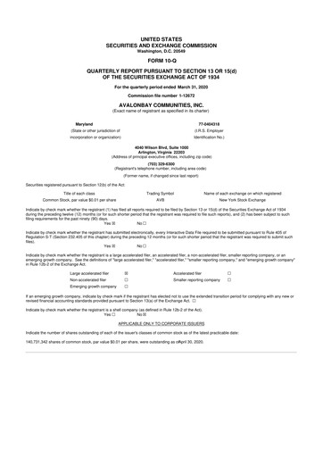 Thumbnail AvalonBay Communities 10-Q Quarterly Report FY2020 