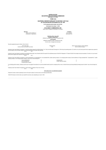 Thumbnail AvalonBay Communities 10-Q Quarterly Report FY2021 