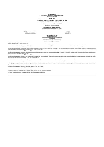 Thumbnail AvalonBay Communities 10-Q Quarterly Report FY2021 