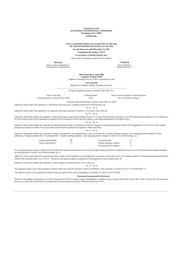 Thumbnail AvalonBay Communities 10-K Annual Report 2021