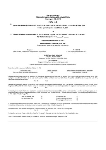 Vorschaubild AvalonBay Communities 10-Q Quartalsbericht  