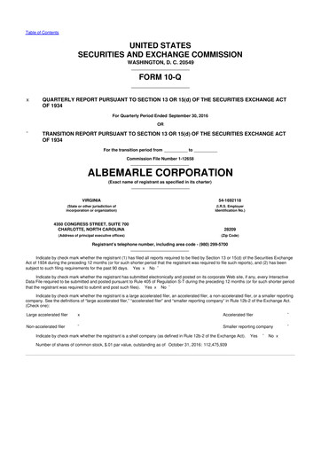 Thumbnail Albemarle 10-Q Quarterly Report FY2016 