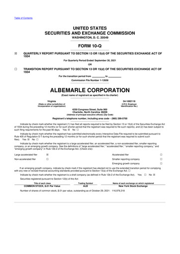 Thumbnail Albemarle 10-Q Quarterly Report FY2021 