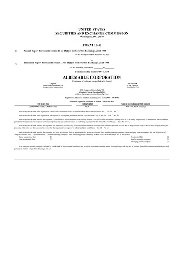 Thumbnail Albemarle 10-K Annual Report 2023