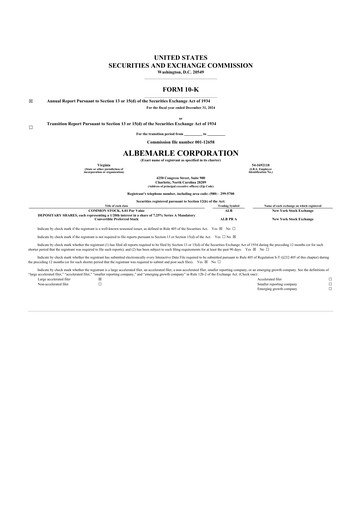 Thumbnail Albemarle 10-K Annual Report 2024