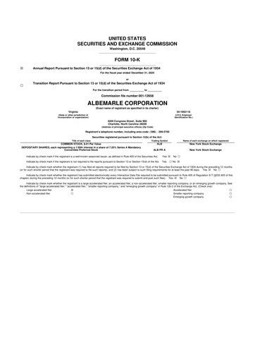 Thumbnail Albemarle 10-K Annual Report 2025