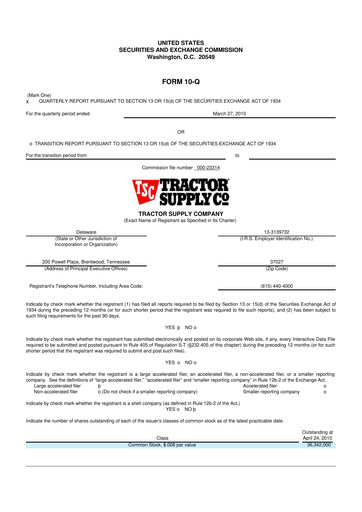 Thumbnail Tractor Supply 10-Q Quarterly Report FY 